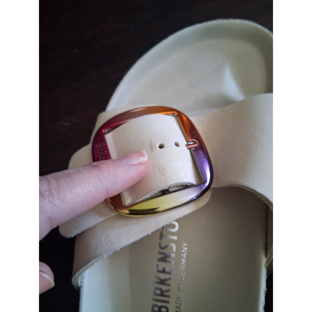 Birkenstock Madrid Big Buckle Sandals 42 Cream Leather Iridescent Rainbow buckle - Picture 6 of 8